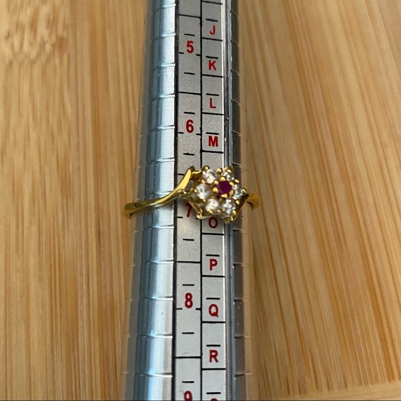 14K Gold Plated Pink and Clear Crystal Stone Flower Ring - Picture 14 of 15